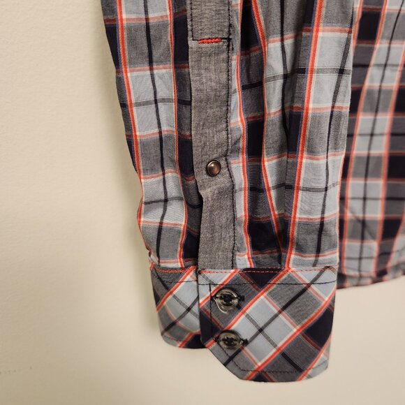 7 Diamonds Western Shirt Cowboy Button‎ Up Blue Plaid Cotton Mens Large - Picture 9 of 16